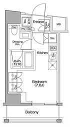 ザ・パークハビオSOHO代々木公園 6階ワンルームの間取り