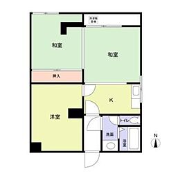 グローリーハイツ東成 4階2DKの間取り