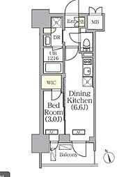 PRIMEGARDEN銀座八丁堀 1DKの間取図画像
