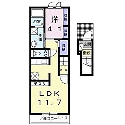 フォレスタ吹上 2階1LDKの間取り