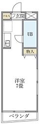 ブルークレール・K 2階ワンルームの間取り