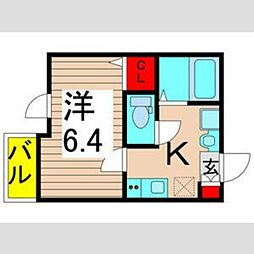 ブルーローズ 2階1Kの間取り
