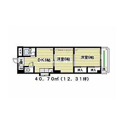 リバティベルズ・シバタ 4階2DKの間取り