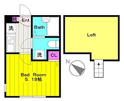アザーレパッシオ生田壱番館 2階1Kの間取り