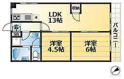 グレイスハイツ長楽 1階2LDKの間取り