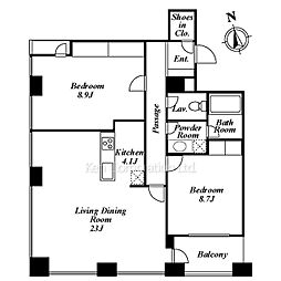 レジディアタワー麻布十番 2LDKの間取図画像