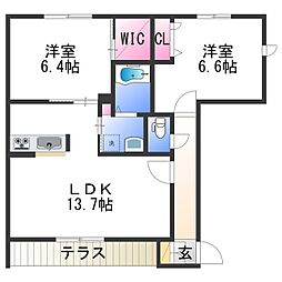 JR紀勢本線 黒江駅 徒歩25分の賃貸アパート 1階2LDKの間取り