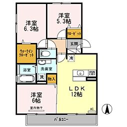JR紀勢本線 宮前駅 徒歩16分の賃貸アパート 2階3LDKの間取り