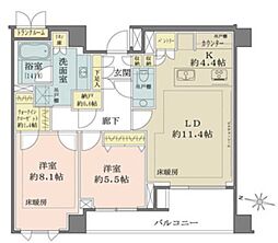 ザ・パークハウス千代田六番町 8階2LDKの間取り