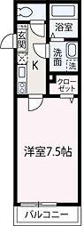 ＢｅｓｔＳｔａｇｅ苗間II 1階1Kの間取り