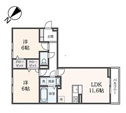 カサヴェール 1階2LDKの間取り