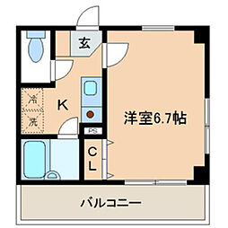 アンビロンM 2階1Kの間取り