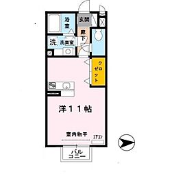 エルムス・ヒル 1階ワンルームの間取り