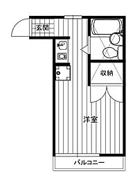 ユーハイツ 1階ワンルームの間取り