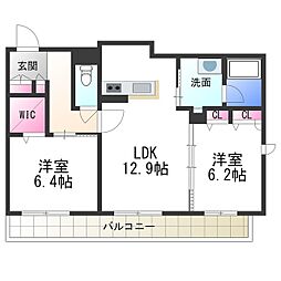 シャーメゾン　サカイパークスI 2階2LDKの間取り