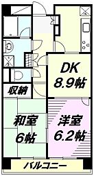エスポワール東所沢 2階2DKの間取り
