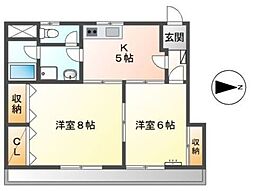 エステート山崎 1階2Kの間取り