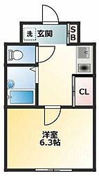 カーサ・ヴェルデ草加 1Kの間取図画像