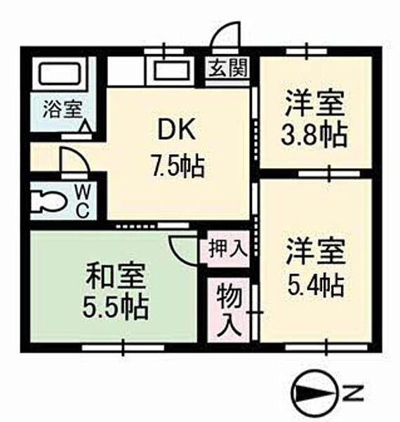 メゾンドグレープ　Ｂ棟 B0203｜鳥取県鳥取市江津(賃貸アパート3DK・2階・42.60㎡)の写真 その2