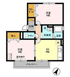ツインハーモニー ＡＢ 1階2DKの間取り