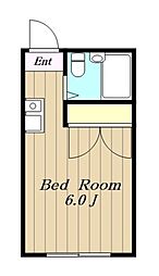 ホワイトウイング越野 4階ワンルームの間取り