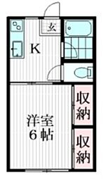 ハイム桃園 1階1Kの間取り