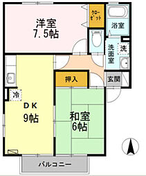エピナールB 2DKの間取図画像
