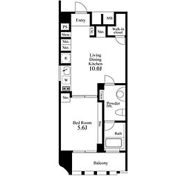 プライマル新宿若松町 14階1LDKの間取り