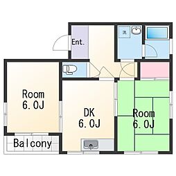 コーポ奥出 2階2DKの間取り