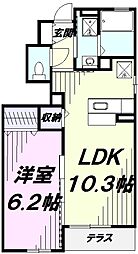 JR青梅線 中神駅 徒歩8分の賃貸アパート 1階1LDKの間取り