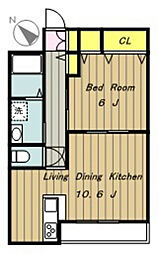 JR横浜線 橋本駅 徒歩14分の賃貸マンション 3階1LDKの間取り