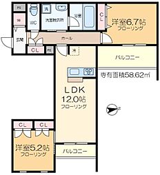 レガリア 2階2LDKの間取り
