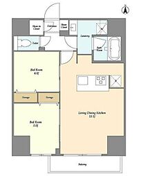 クラリティア西日暮里 8階2LDKの間取り