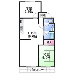 畑野マンション　A棟 1階2LDKの間取り