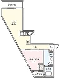 グランドハウス中目黒 3階1LDKの間取り