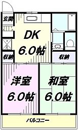 サンライズマンション 3階2DKの間取り