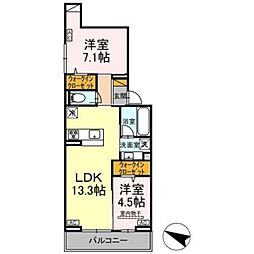 D-ROOM弁天IV 3階2LDKの間取り