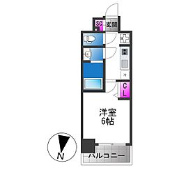 プレリス大阪今里サヴィア 1Kの間取図画像