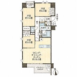 プレミスト郡山グリーンマークス 3LDKの間取図画像