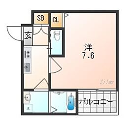 アッシュメゾン長吉出戸 1Kの間取図画像