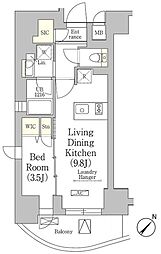 テラス月島 5階1LDKの間取り