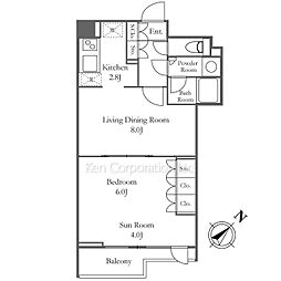 オーキッドレジデンス六本木 2階1LDKの間取り