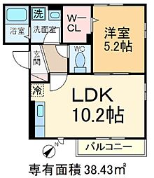 サンクレール 2階1LDKの間取り