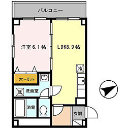 南海線 住ノ江駅 徒歩5分の賃貸マンション 4階1LDKの間取り