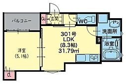 クリエオーレ吉田 1LDKの間取図画像