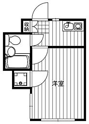 ハピネス坂戸 2階1Kの間取り