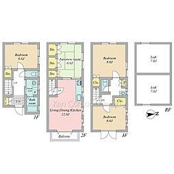 東京メトロ日比谷線 広尾駅 徒歩13分の賃貸一戸建て 4LDKの間取り