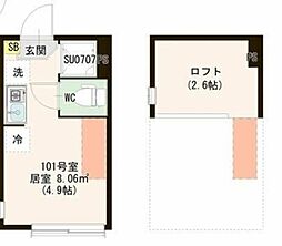 シースカイ平井 1階ワンルームの間取り