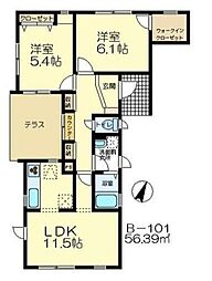 レイナスA棟 2LDKの間取図画像