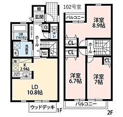川口市中青木4丁目アパート 3LDKの間取図画像